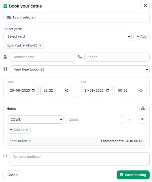 Booking modal